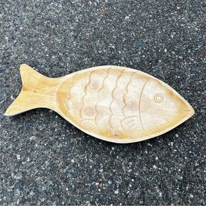 Clay Art Vintage Handcarved Thailand Wooden Fish Platter 15” Hand-Painted